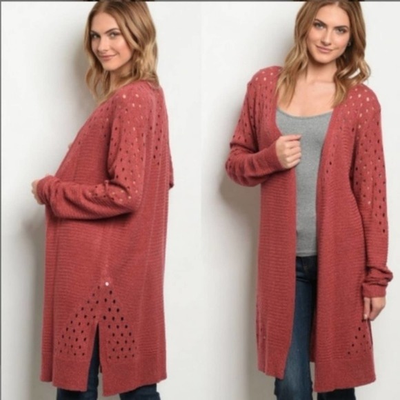 Cardigan With Perforated Design And Open Front - Picture 2 of 4